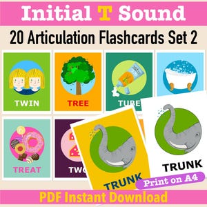 20 Initial T Sound Flashcards, Printable Initial /t/ Speech & Language Cards A4, T Beginning Sound Articulation Cards, Speech Therapy