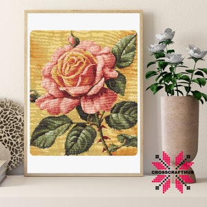 Pink Rose Floral Cross Stitch Pattern Embroidery, Floral Cross Stitch Designs, Cross Stitch Chart, Easy Cross Stitch Pdf