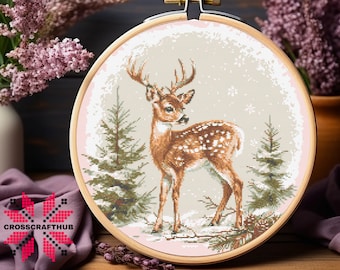 Deer Cross Stitch Pattern, Landscape Cross Stitch Designs, Beginner Embroidery Kit, Embroidery Pattern Easy Cross Stitch Pdf