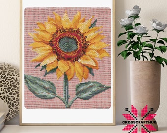 Sunflower Cross Stitch Pattern Embroidery, Floral Cross Stitch Designs, Cross Stitch Chart, Easy Cross Stitch Pdf Download