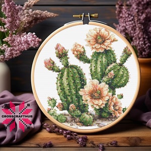 Modern Cactus Flower Cross Stitch Pattern, Floral Cross Stitch Designs, Cross Stitch Chart, Easy Cross Stitch Pdf