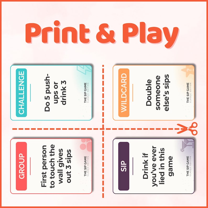 The Sip Game | Adult Drinking Card Game | Digital & Printable Party ...