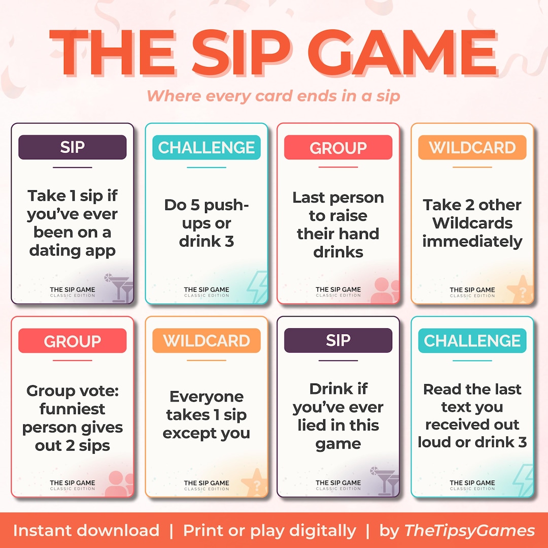 The Sip Game | Adult Drinking Card Game | Digital & Printable Party ...