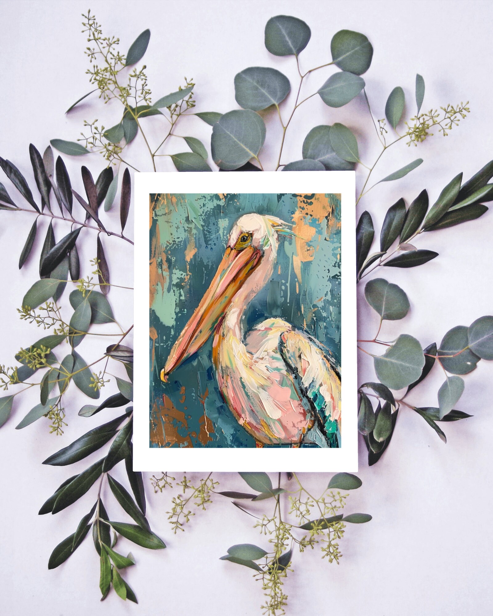 Colorful Pelican Oil Painting - Nautical Bird Art - Coastal Wall Decor ...