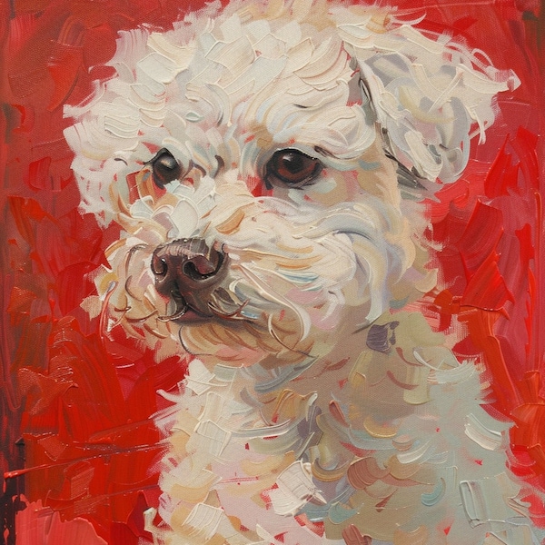 Expressive Bichon Frisé Oil Painting - Lively DogPortrait - Pet Art - Canine Wall Decor - Fluffy Dog Print