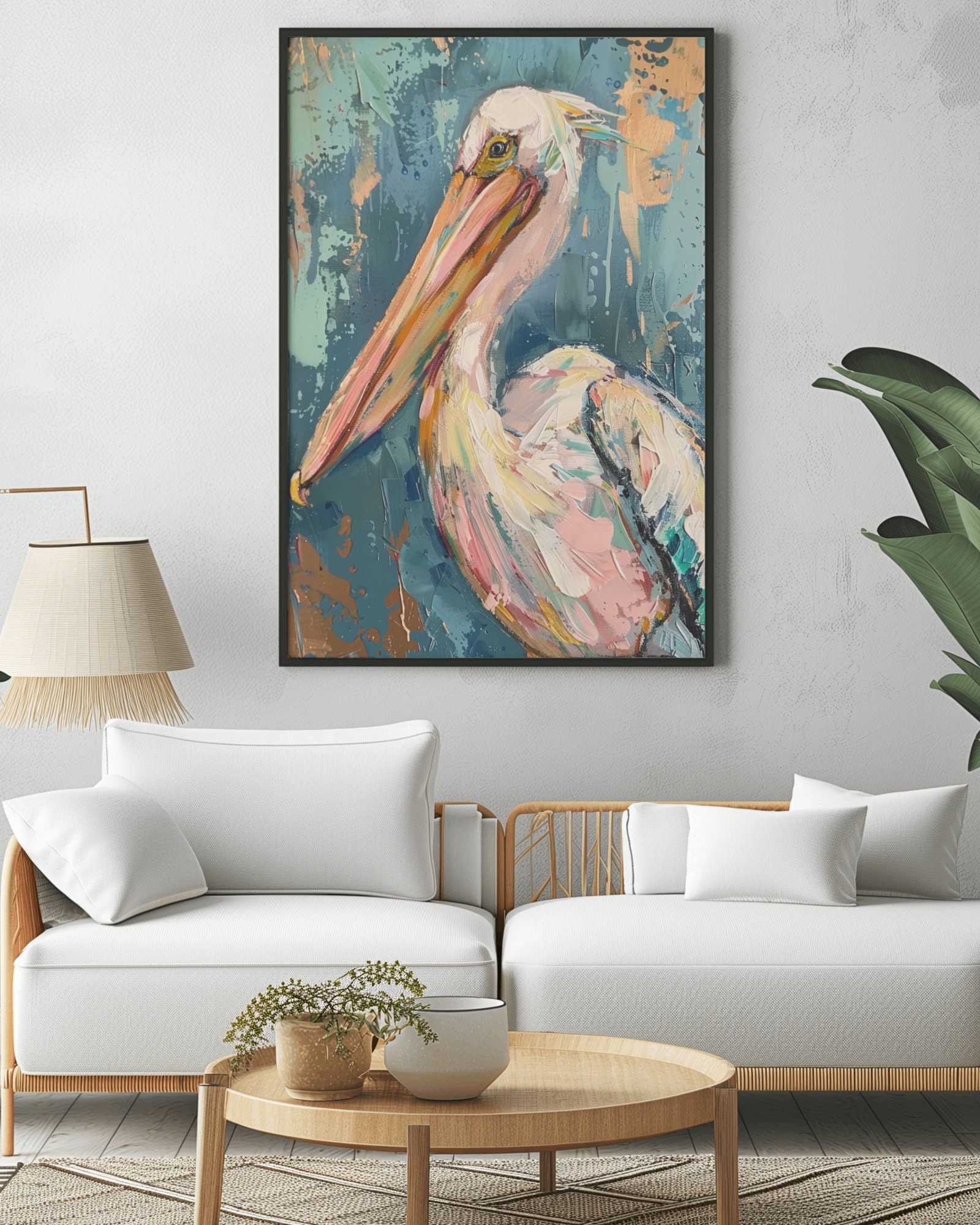 Colorful Pelican Oil Painting - Nautical Bird Art - Coastal Wall Decor ...