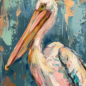Colorful Pelican Oil Painting - Nautical Bird Art - Coastal Wall Decor - Sea Bird Portrait - Oceanic Art Print - Vibrant Marine Life