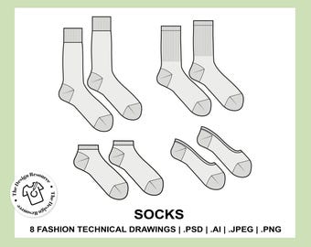 SOCKS - Fashion Technical Illustrations - CADs - Accessories - Illustrator Photoshop Procreate - Fashion Design