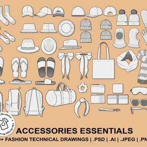 ACCESSORIES ESSENTIALS - Fashion Technical Illustrations - CADs - Illustrator Photoshop Procreate - Fashion Design
