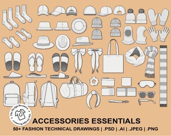 ACCESSORIES ESSENTIALS - Fashion Technical Illustrations - CADs - Illustrator Photoshop Procreate - Fashion Design