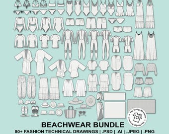 BEACHWEAR BUNDLE - Fashion Technical Illustrations- CADs - Swimwear - Illustrator Photoshop Procreate - Fashion Design - Womenswear-Menswear