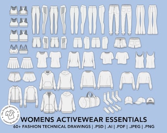 WOMENS ACTIVEWEAR ESSENTIALS - Fashion Technical Illustrations - CADs - Sportswear - Illustrator Photoshop Procreate - Fashion Design