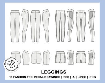 LEGGINGS - Fashion Technical Illustrations - CADs - Sportswear - Illustrator Photoshop Procreate - Fashion Design