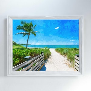 Vibrant Florida Keys Beach Print – Tropical Florida Beach House Wall Art, Southern Charm Home Decor Coastal Cottage Artwork Digital Download