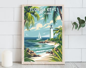 Florida Keys Travel Poster Florida Home Decor Beach Home Art Florida Beach Artwork Sailing Florida Illustration Key West Florida Gift