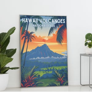 Hawaii Volcanoes National Parks Poster, Hawaiian Home Decor, Retro Travel Artwork, Tropical Hawaiian Wall Art, Nature Lovers Gift