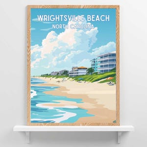 Póster de viaje de Wrightsville Beach, Wilmington, Carolina del Norte, decoración del hogar, regalo para amantes de la playa del océano Atlántico, arte de pared imprimible, descarga digital