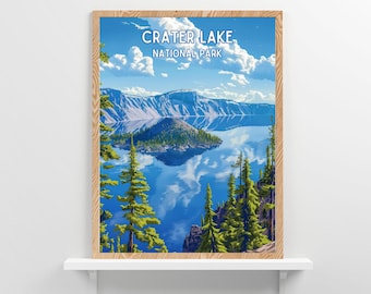 Park Narodowy Jeziora Kraterowego Wydruk Oregon Wystrój domu Plakat podróżniczy w stylu retro Do druku Sztuka ścienna Cyfrowe pobieranie Seria Parków Narodowych Miłośnicy przyrody