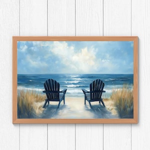 Serene Adirondack Beach Chair Dekor, Meerblick Gemälde, Strand Wohnkultur, Meerlandschaft Wandkunst, Adirondack Stuhl Dekor, entspannende Strandkunst