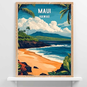 Maui Hawaii Travel Poster Hawaiian Home Decor Retro Travel Art Pacific Islands Maui Beach Tropical Artwork Digital Download