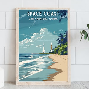 Space Coast Florida Reise Poster Florida Wohnkultur Retro Reisekunst Florida Beach Kunstwerk Cape Canaveral Space Wandkunst - Digital Download