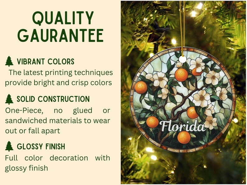 Florida Orange Blossom Faux Stained Glass Ornament, Old Florida Holiday