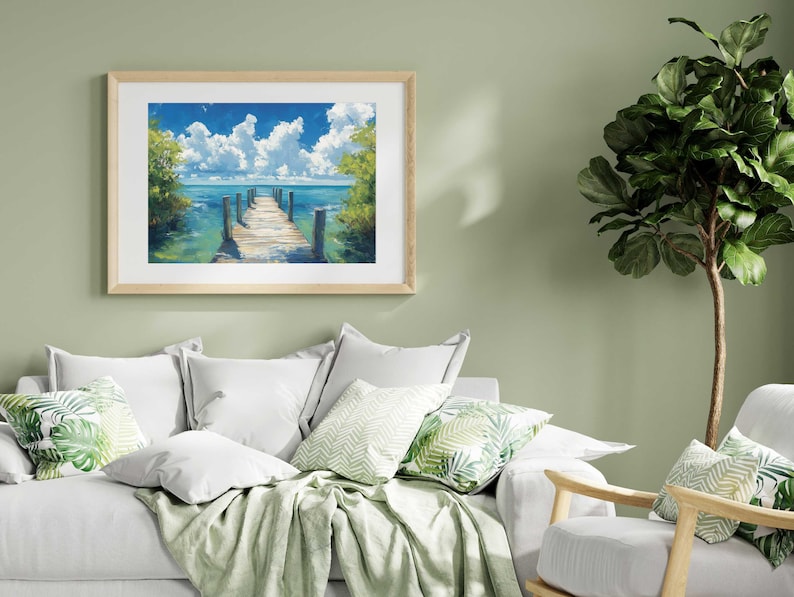 a living room with green walls and a white couch