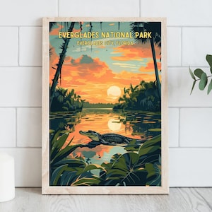 Florida Everglades Travel Poster Florida Home Decor Old Florida Nature Art Florida Wildlife Artwork Digital Download