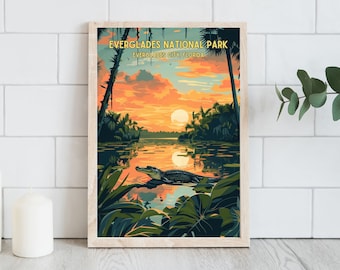 Florida Everglades Travel Poster Florida Home Decor Old Florida Nature Art Florida Wildlife Artwork Digital Download