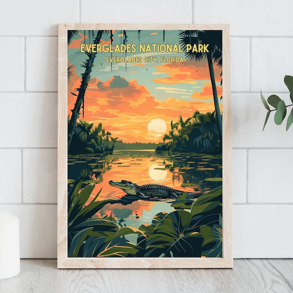 Florida Everglades Travel Poster Florida Home Decor Old Florida Nature Art Florida Wildlife Artwork Digital Download