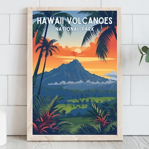 Hawaii Volcanoes National Parks Poster Hawaiian Home Decor Retro Travel Art Tropical Hawaiian Wall Art Digital Download