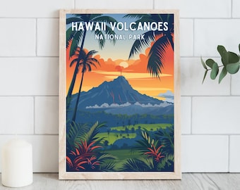 Pôster dos Parques Nacionais dos Vulcões do Havaí, Decoração Havaiana para Casa, Arte Retrô de Viagem, Arte de Parede Tropical Havaiana para Download Digital