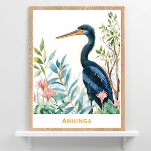 Anhinga Florida Bird Poster Design Iconic Tropical Birds Wildlife Wall Art Lake Home or Beach Cottage Birder Decor Bird Lovers Gift