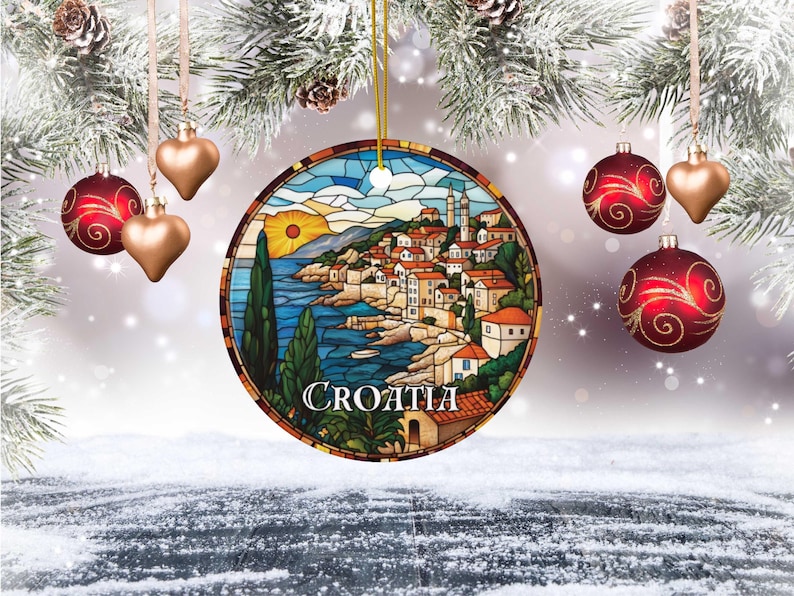 Croatia Stained Glass Christmas Ornament