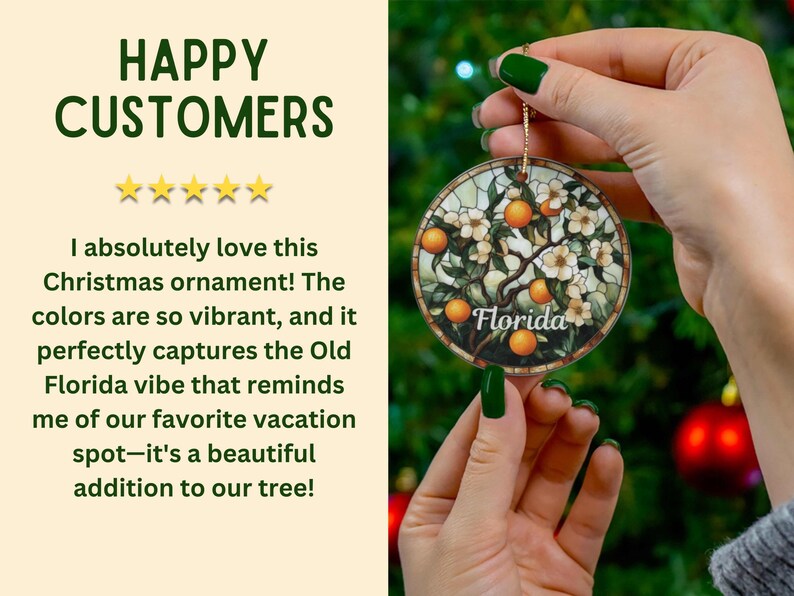 Florida Orange Blossom Faux Stained Glass Ornament, Old Florida Holiday