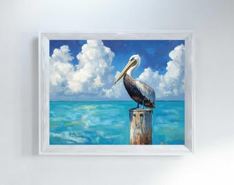 Coastal Pelican Painting: Key West Nautical Art (Poster Print)