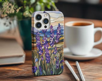 Lavender Floral iPhone MagSafe Case: Faux Stained Glass Design