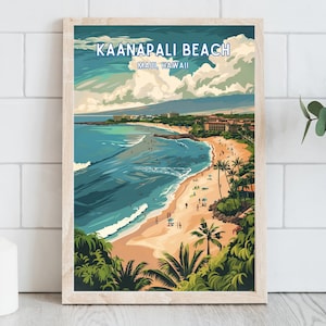Kaanapali Beach Hawaii Travel Poster Hawaiian Home Decor Retro Travel Art Hawaii Beach Artwork Maui Vacation Gift Digital Download