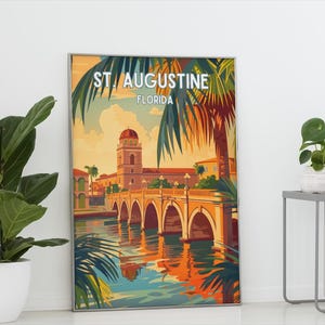 St. Augustine Florida Travel Poster, Old Florida Wall Art, Tropical Vacation Souvenir, Beach House Decor, Retro Travel Art Gift