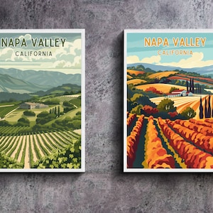 Napa Valley Vineyard Spring & Fall 2 Pack Wine Country Home Decor California Travel Poster Winery Digital Download Print at Home Wall Art