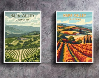 Napa Valley Vineyard Spring & Fall 2 Pack Wine Country Home Decor California Travel Poster Winery Digital Download Print at Home Wall Art