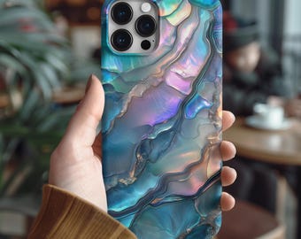 Blue Abalone Sea Shell Tough Case for iPhone, Samsung Galaxy & Google Pixel, Mermaidcore Aesthetic Pearlescence Design, Summer Beach Cover