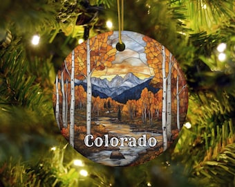 Colorado Faux Stained Glass Ornament, Western Holiday Decor, Travel Inspired Christmas Tree Ornaments