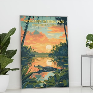 Florida Everglades Travel Poster, Florida Home Decor, Florida Wildlife Lovers Wall Art, Old Florida Print, National Parks Nature Artwork
