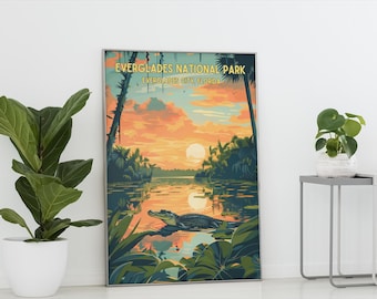 Florida Everglades Travel Poster, Florida Home Decor, Florida Wildlife Lovers Wall Art, Old Florida Print, National Parks Nature Artwork