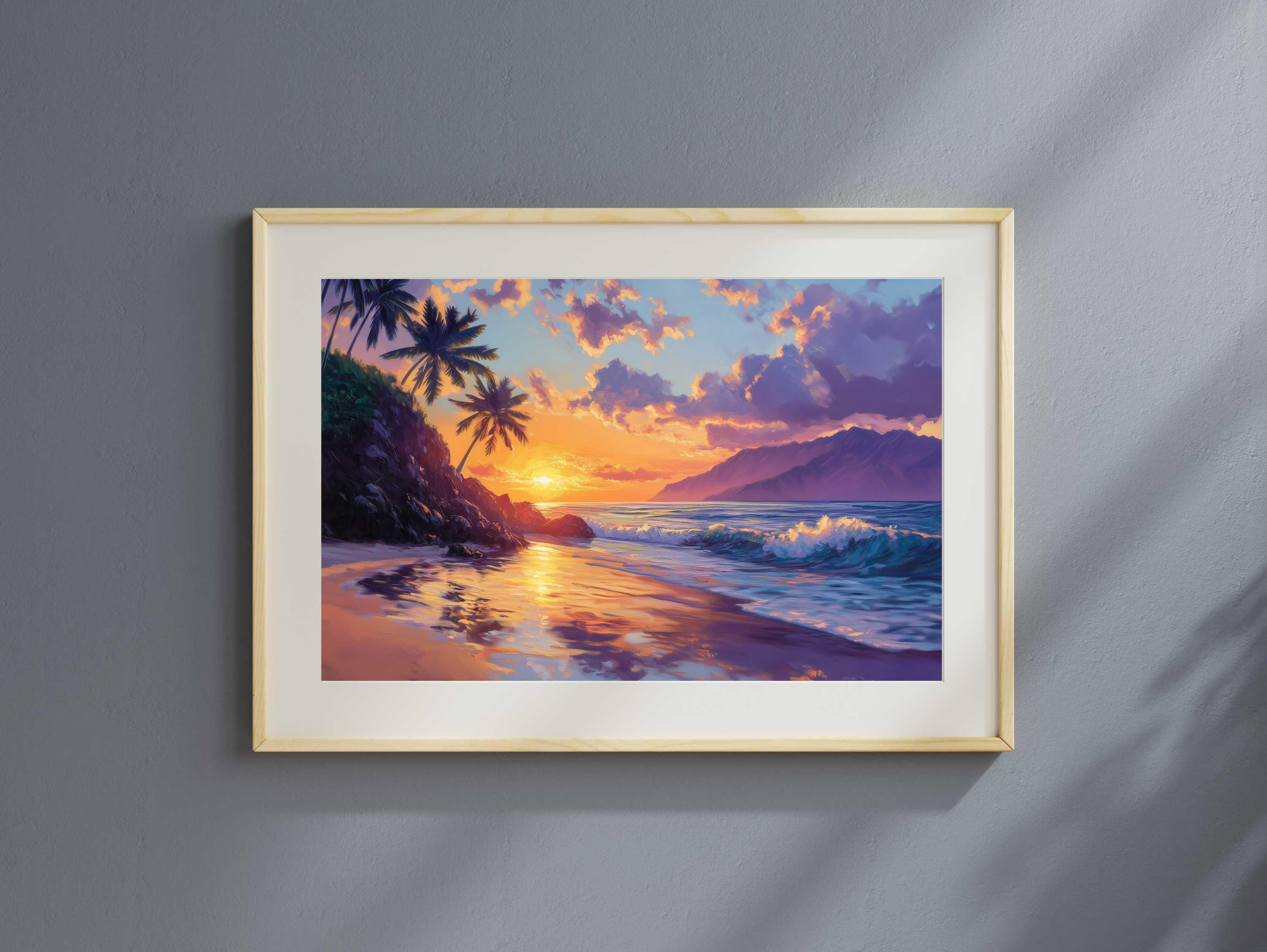 油絵　アート　ハワイ　サンセット　海の絵 油絵 アート ハワイ サンセット 海の絵 海の絵 ヤシの木 サンセット