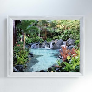 Tropical Polynesian Village Resort Print, Serene Waterfall Wall Art, Disney Resort Inspired Home Decor, Gift for Disney World Lover