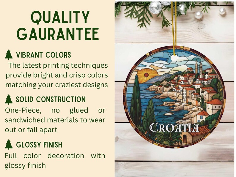 Croatia Stained Glass Christmas Ornament