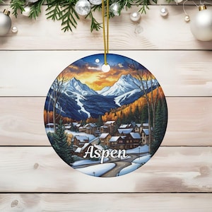 Aspen Colorado Ski Village Ceramic Ornament, Christmas Tree Ornaments, Ski and Snowboard Lovers Gift, Personalized Holiday Gift, Cabin Decor