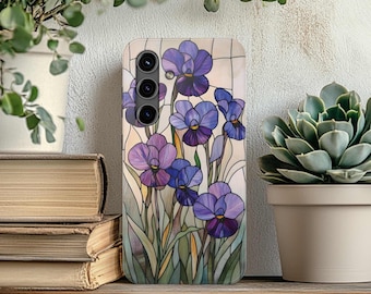 Floral Faux Stained Glass Samsung Galaxy Phone Case: Purple Violet Spring Flowers